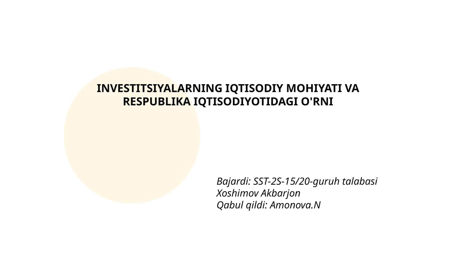 INVESTITSIYALARNING IQTISODIY MOHIYATI VA RESPUBLIKA IQTISODIYOTIDAGI O'RNI 1