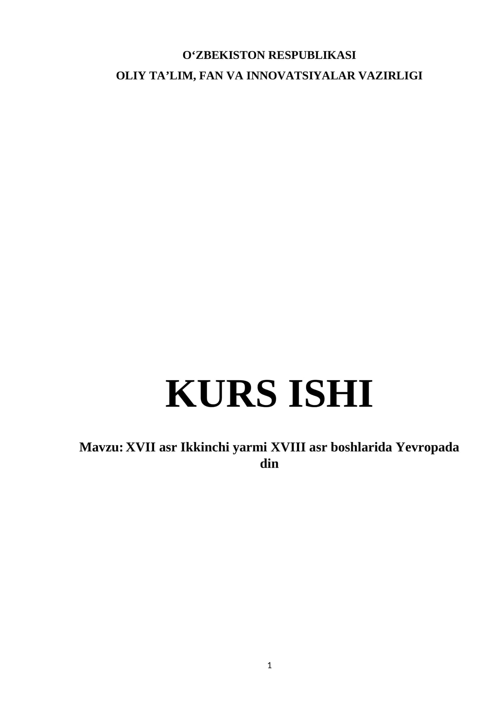 XVII asr Ikkinchi yarmi XVIII asr boshlarida Yevropada din 1