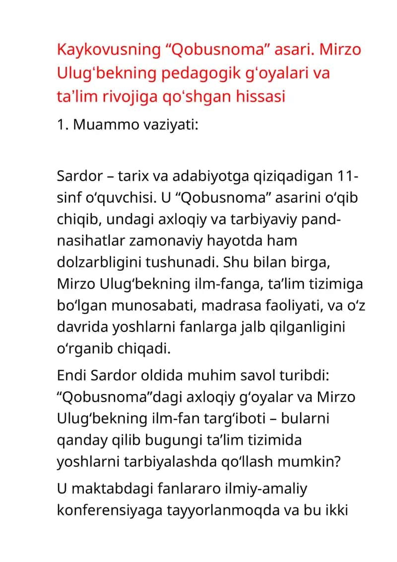 Kaykovusning “Qobusnoma” asari 1