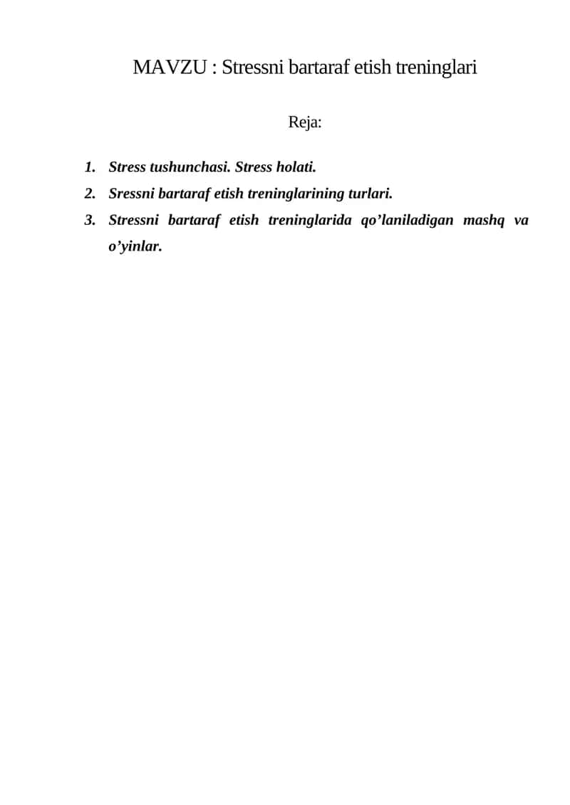 Stressni bartaraf etish treninglari 1