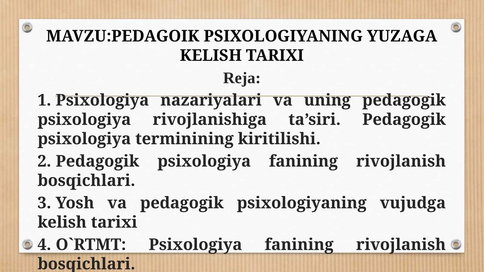 PEDAGOIK PSIXOLOGIYANING YUZAGA KELISH TARIXI 1