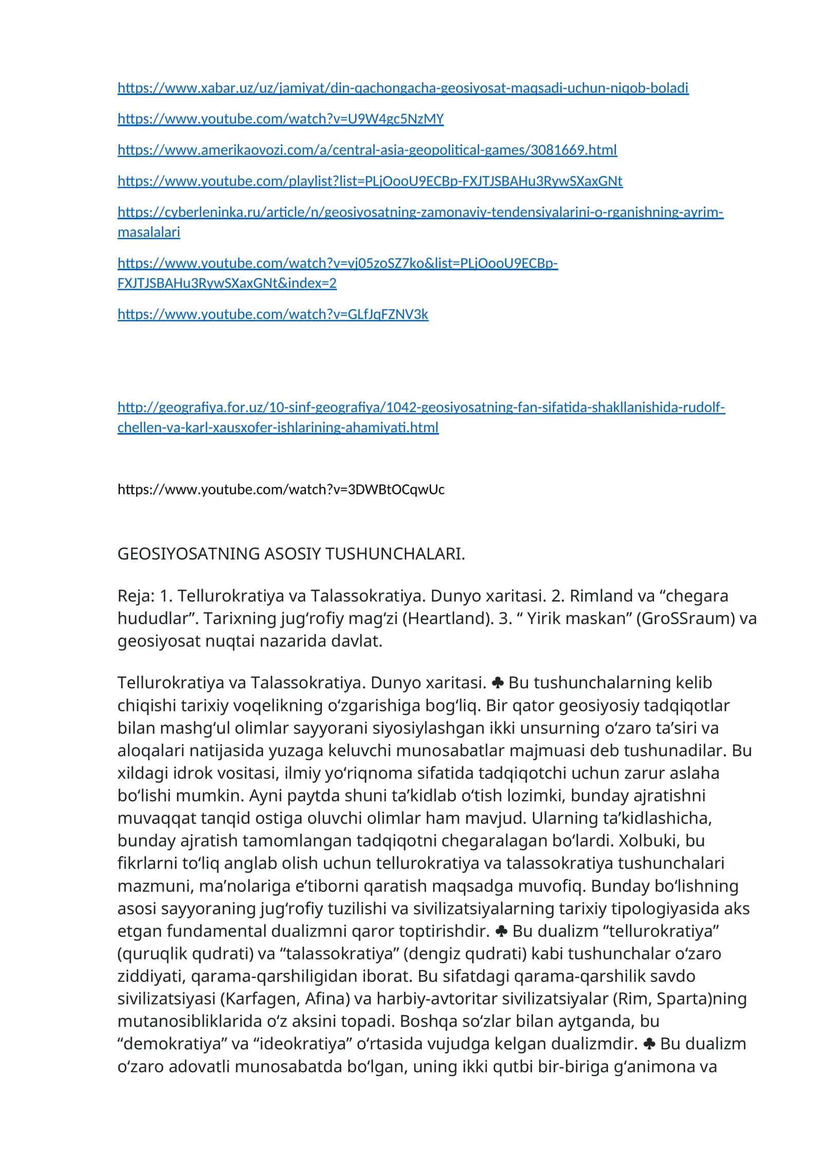 Geosiyosatning zamonaviy tendensiyalarini o'rganishning ayrim masalalari 1