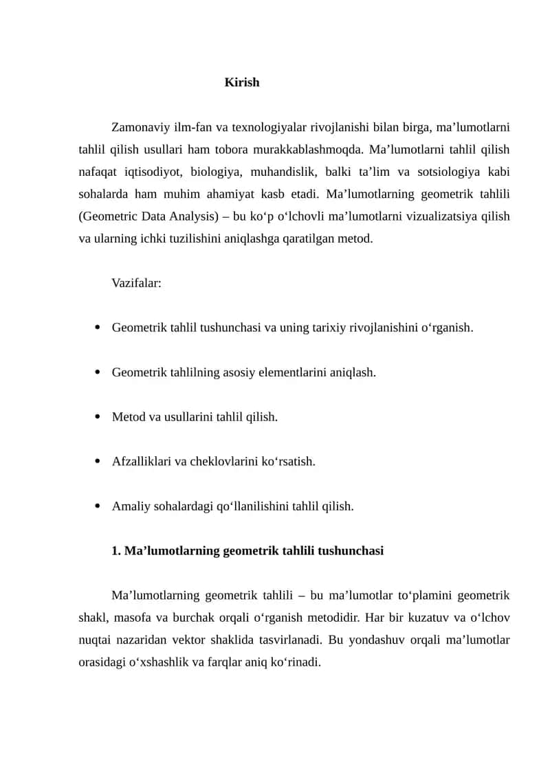 Ma’lumotlarning geometrik tahlili 1