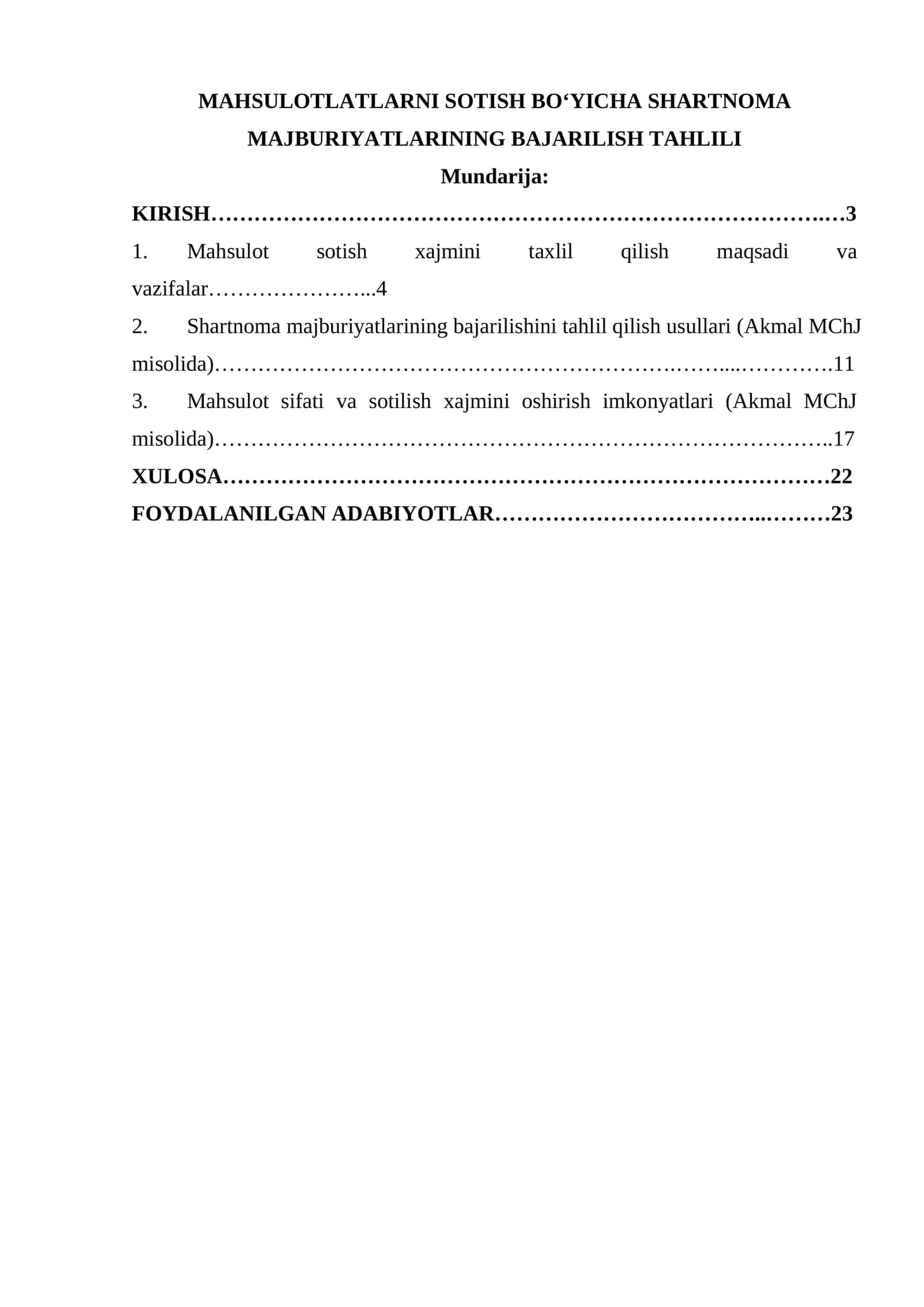 MAHSULOTLATLARNI SOTISH BO‘YICHA SHARTNOMA MAJBURIYATLARINING BAJARILISH TAHLILI 1