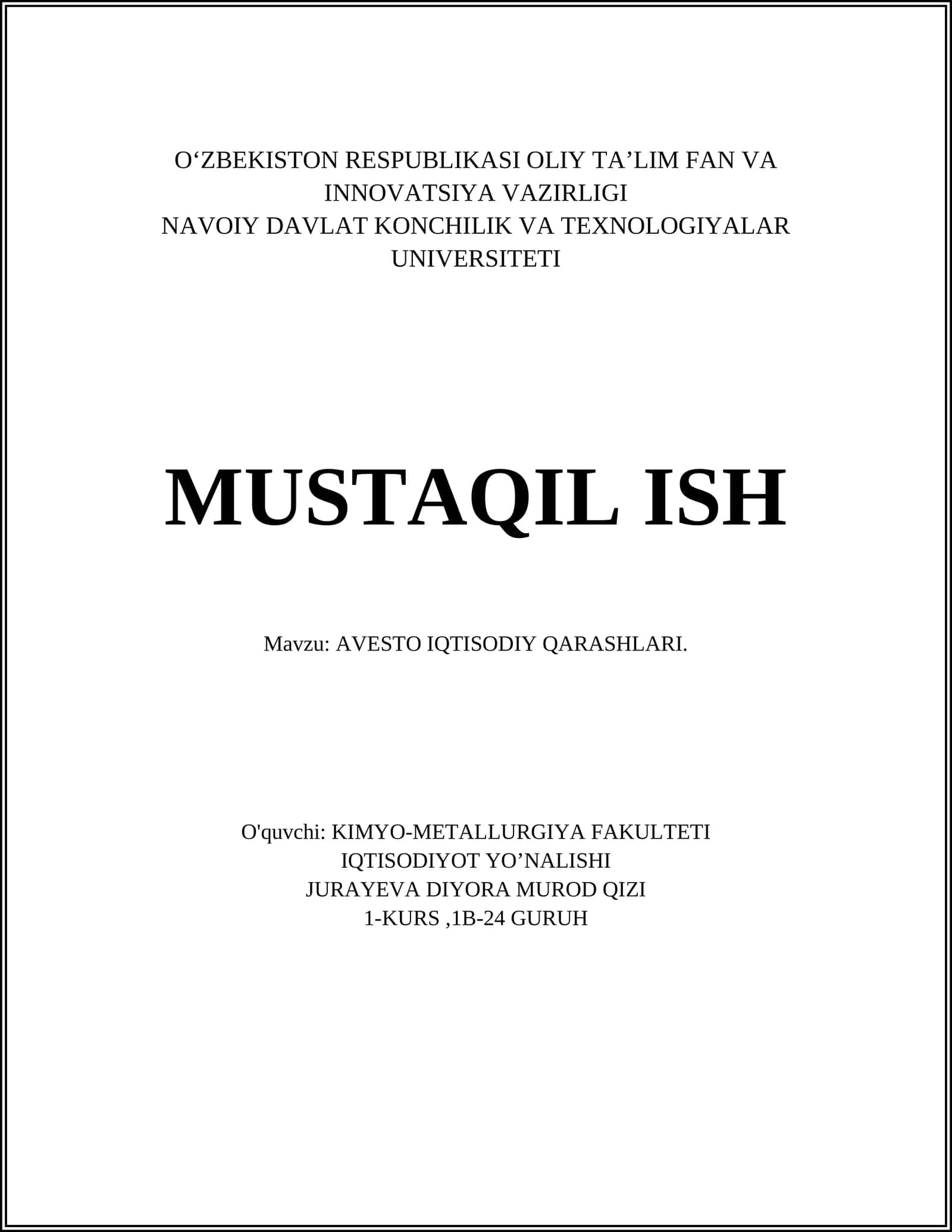 AVESTO IQTISODIY QARASHLARI 1