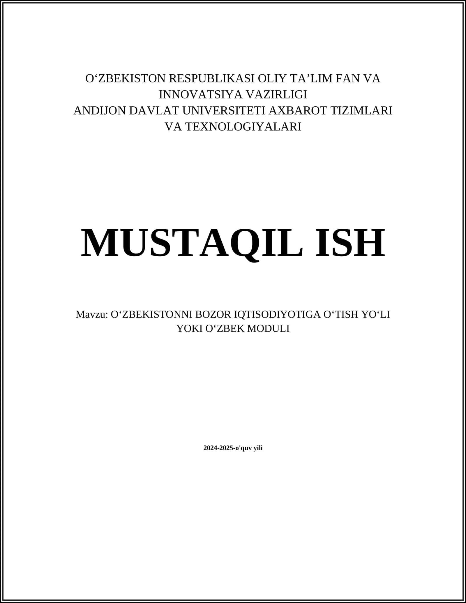 Oʻzbekistonni bozor iqtisodiyotiga oʻtish yoʻli yoki Oʻzbek moduli 1