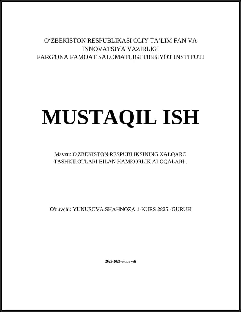 O'zbekiston Respublikasining Xalqaro Tashkilotlari Bilan Hamkorlik Aloqalari 1