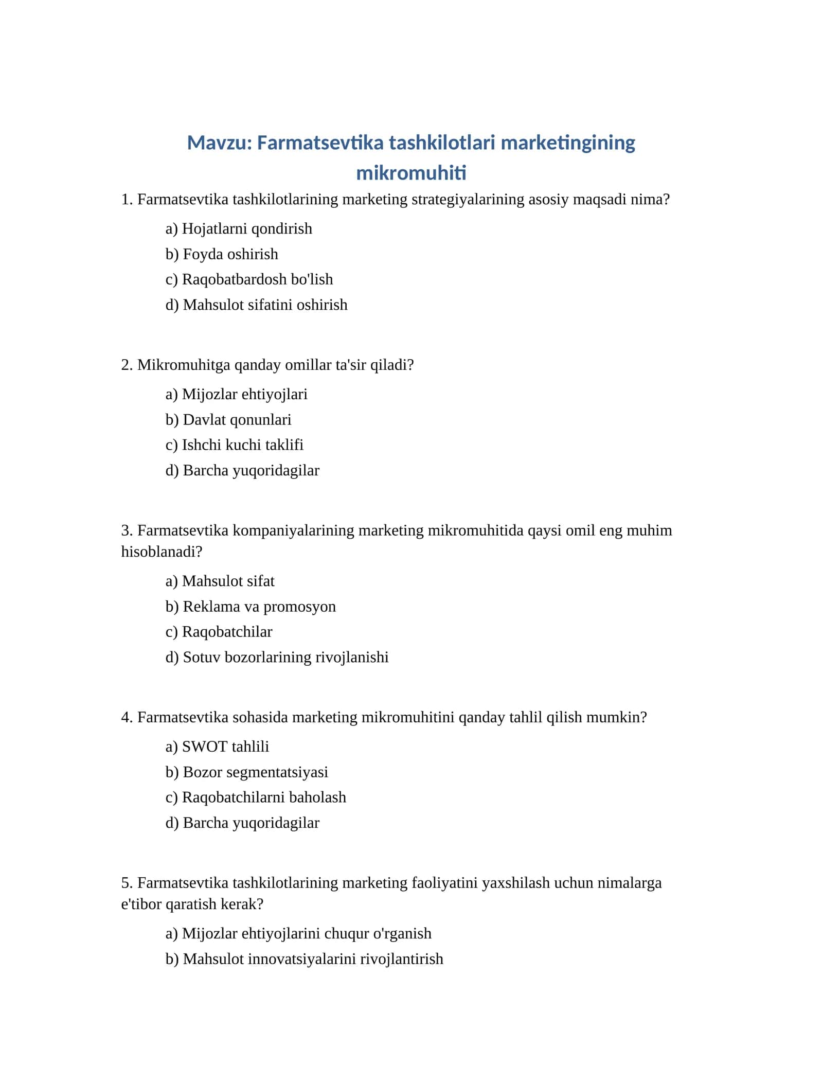 Farmatsevtika tashkilotlari marketingining mikromuhiti 1