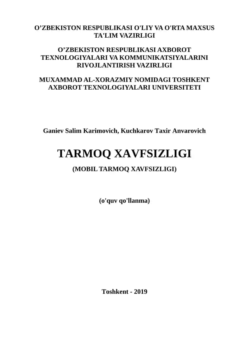 Tarmoq xavfsizligi (Mobil tarmoq xavfsizligi) (o'quv qo'llanma) 1