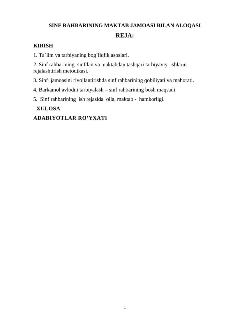 SINF RAHBARINING MAKTAB JAMOASI BILAN ALOQASI 1