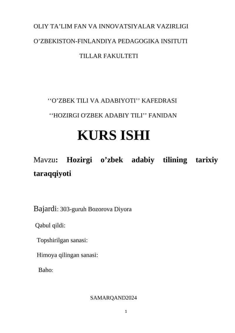 Hozirgi o’zbek adabiy tilining tarixiy taraqqiyoti 1