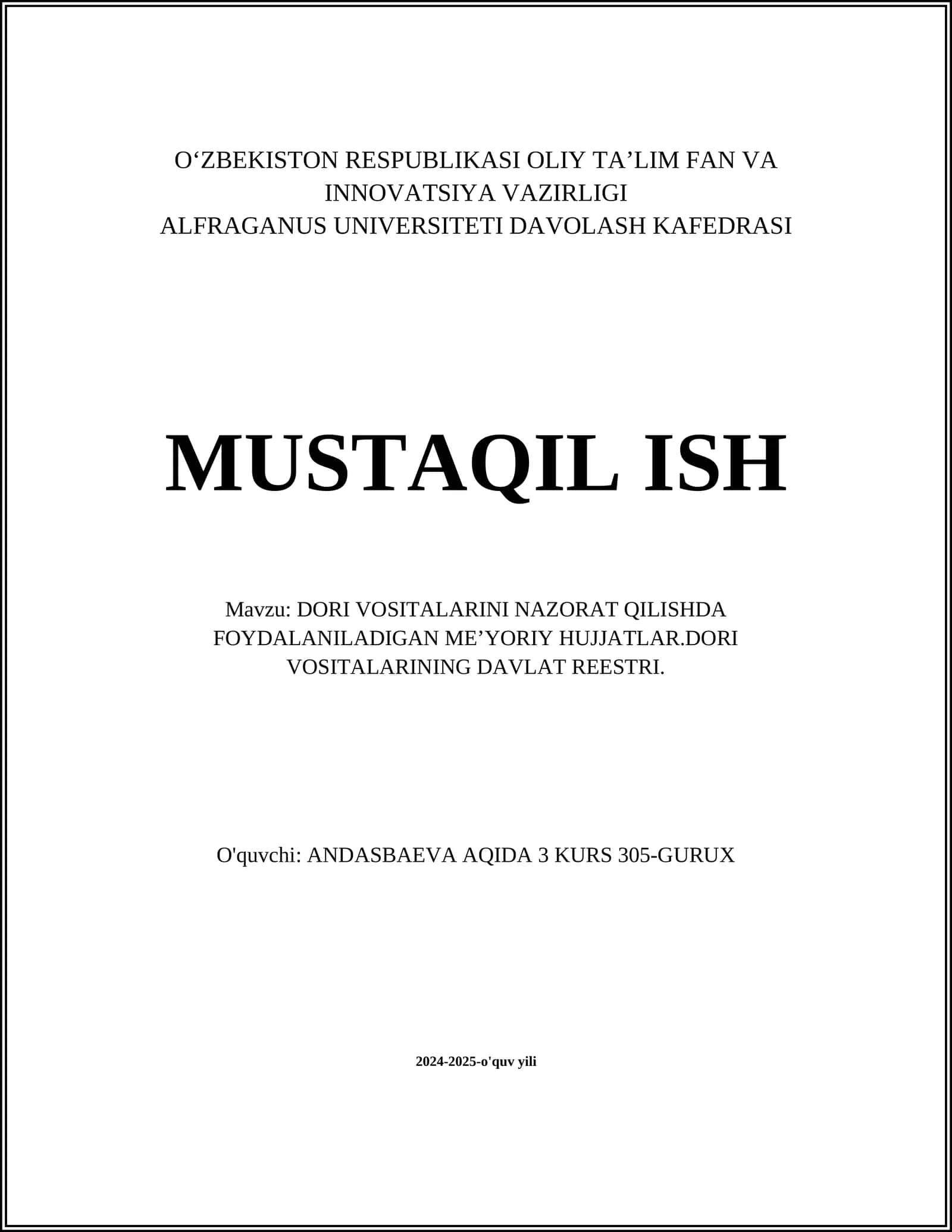 DORI VOSITALARINI NAZORAT QILISHDA FOYDALANILADIGAN ME’YORIY HUJJATLAR 1