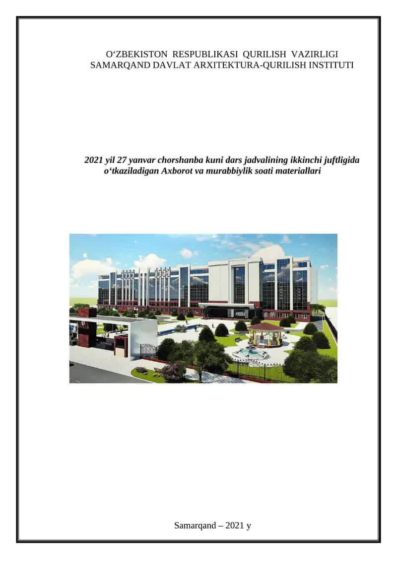 O‘ZBEKISTON RESPUBLIKASIDAGI IQTISODIY, IJTIMOIY-SIYOSIY VOQEALARGA DOIR MA’LUMOTLAR 1