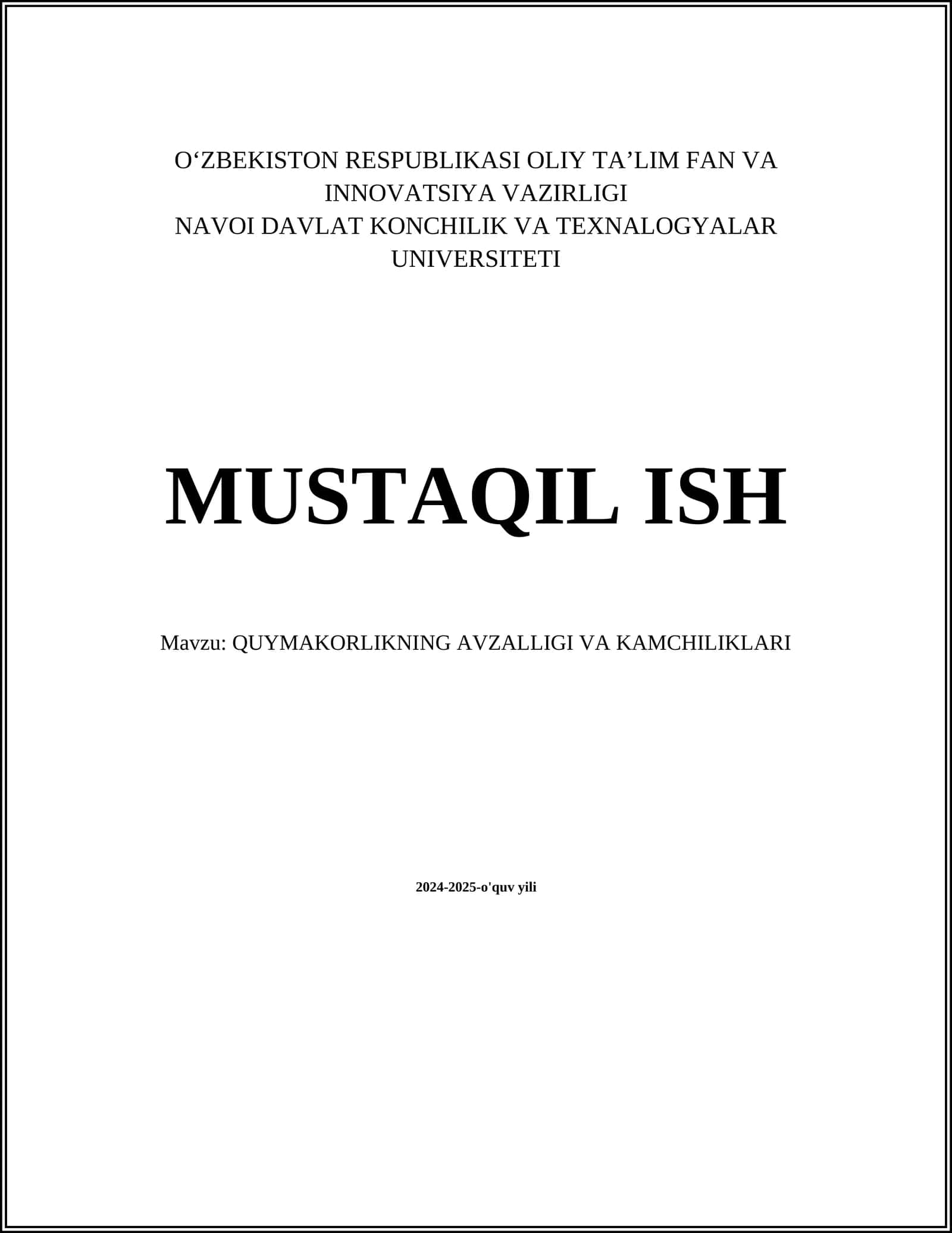 QUYMAKORLIKNING AVZALLIGI VA KAMCHILIKLARI 1