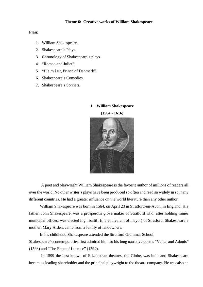 Creative works of William Shakespeare 1