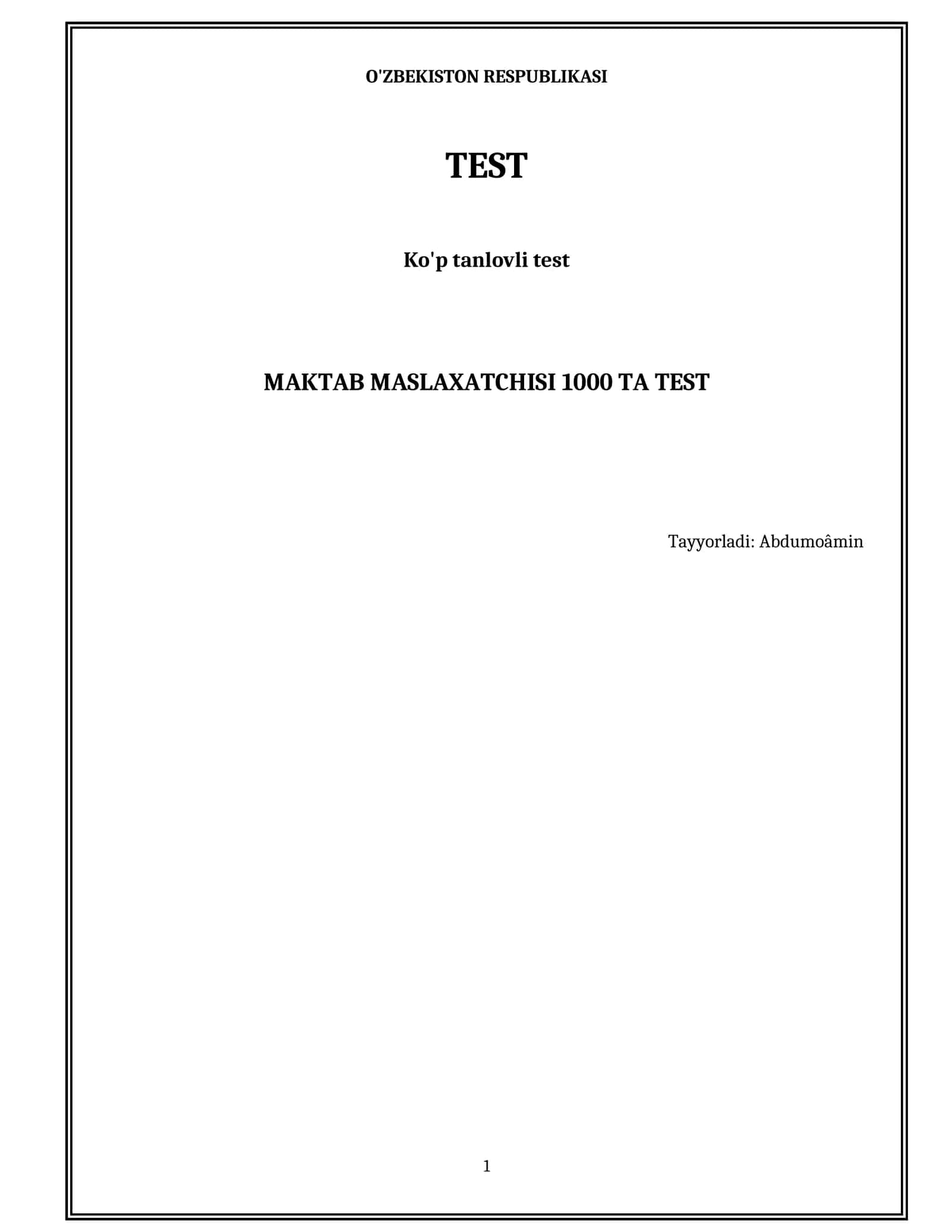 MAKTAB MASLAXATCHISI 1000 TA TEST 1