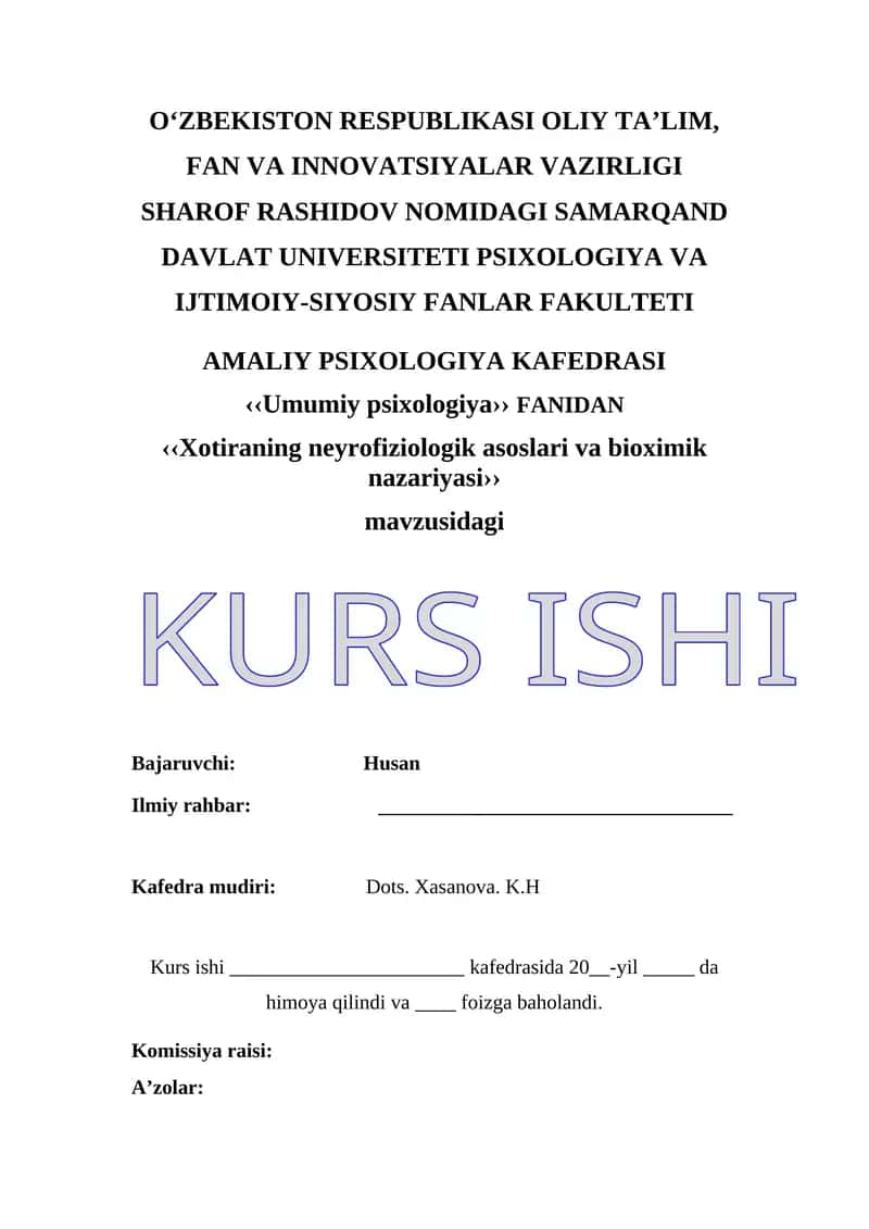 Xotiraning neyrofiziologik asoslari va bioximik nazariyasi kurs ishi 1