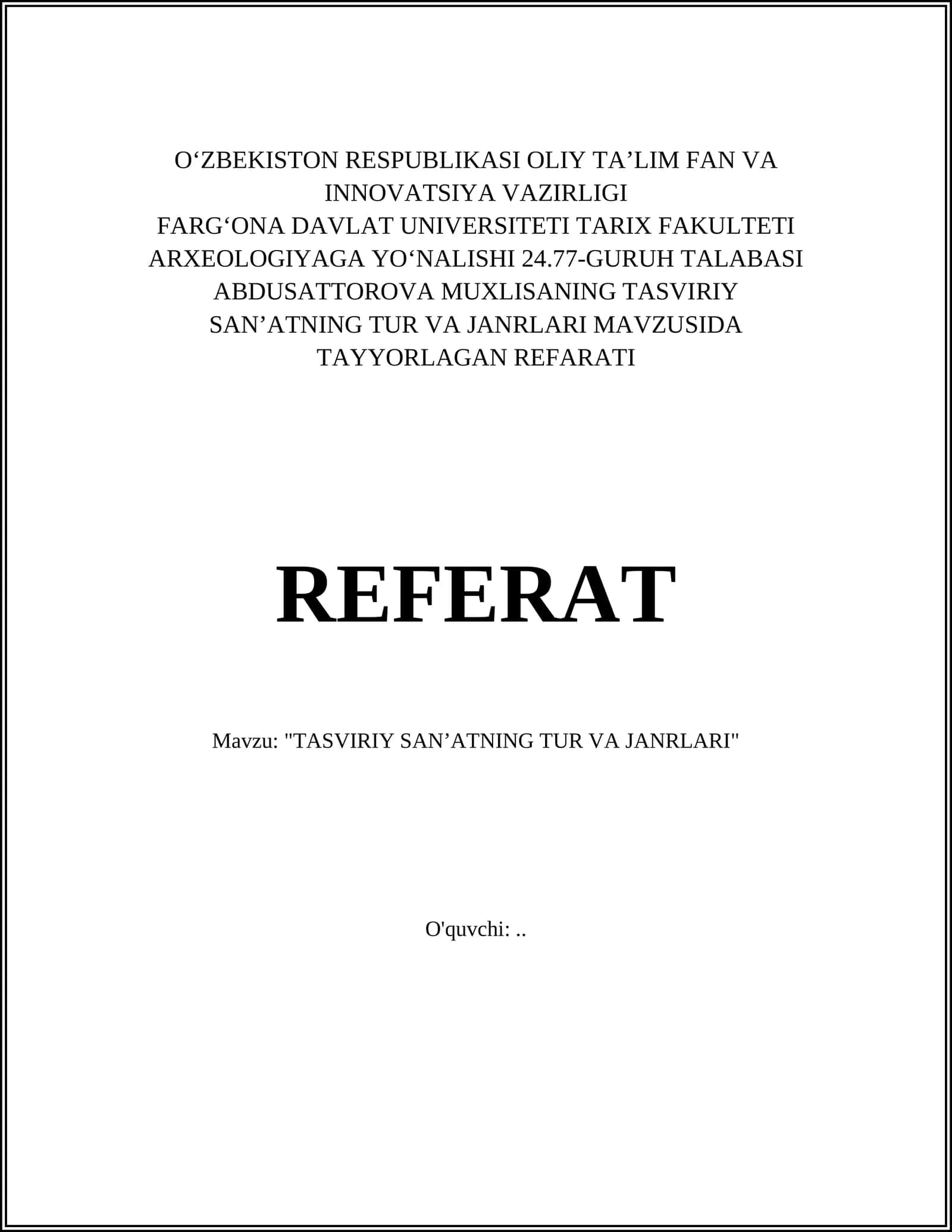 TASVIRIY SANʼATNING TUR VA JANRLARI 1