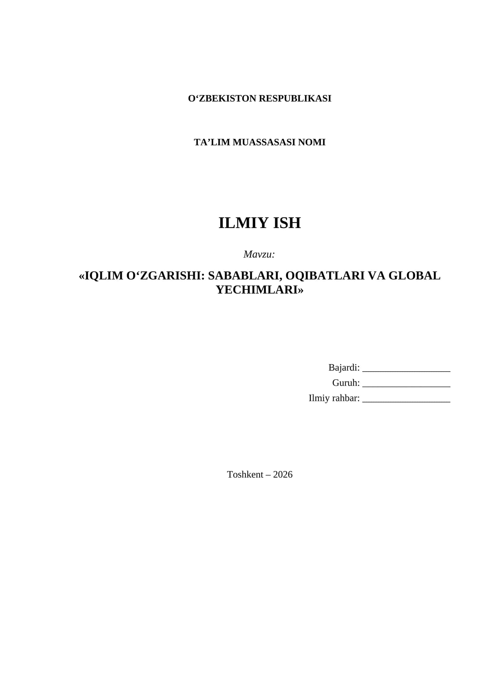 Referat Iqlim oʻzgarishi ilmiy ish 1