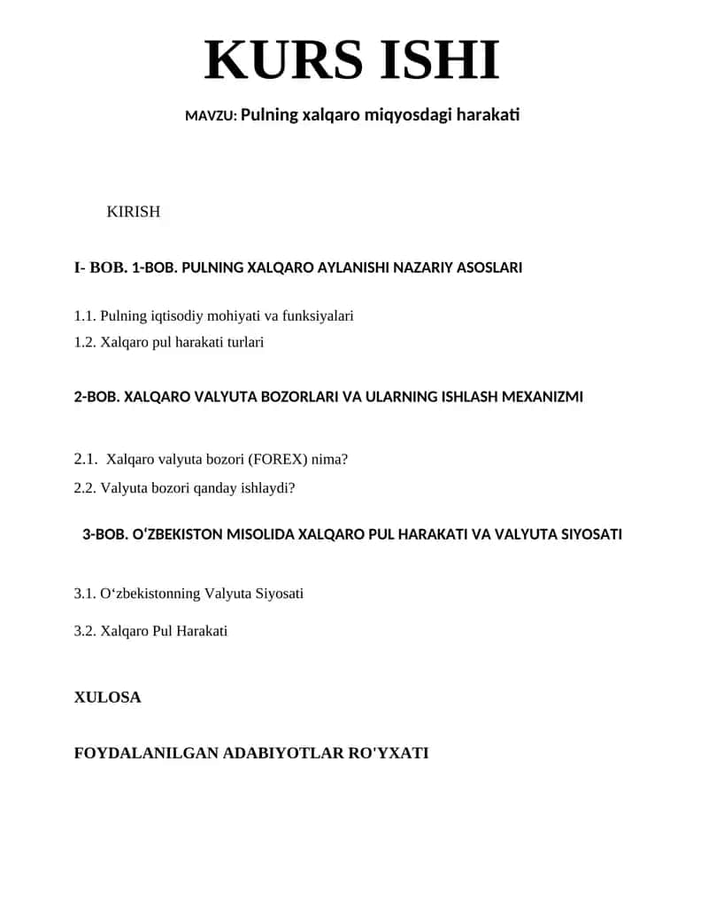 Pulning xalqaro miqyosdagi harakati 1