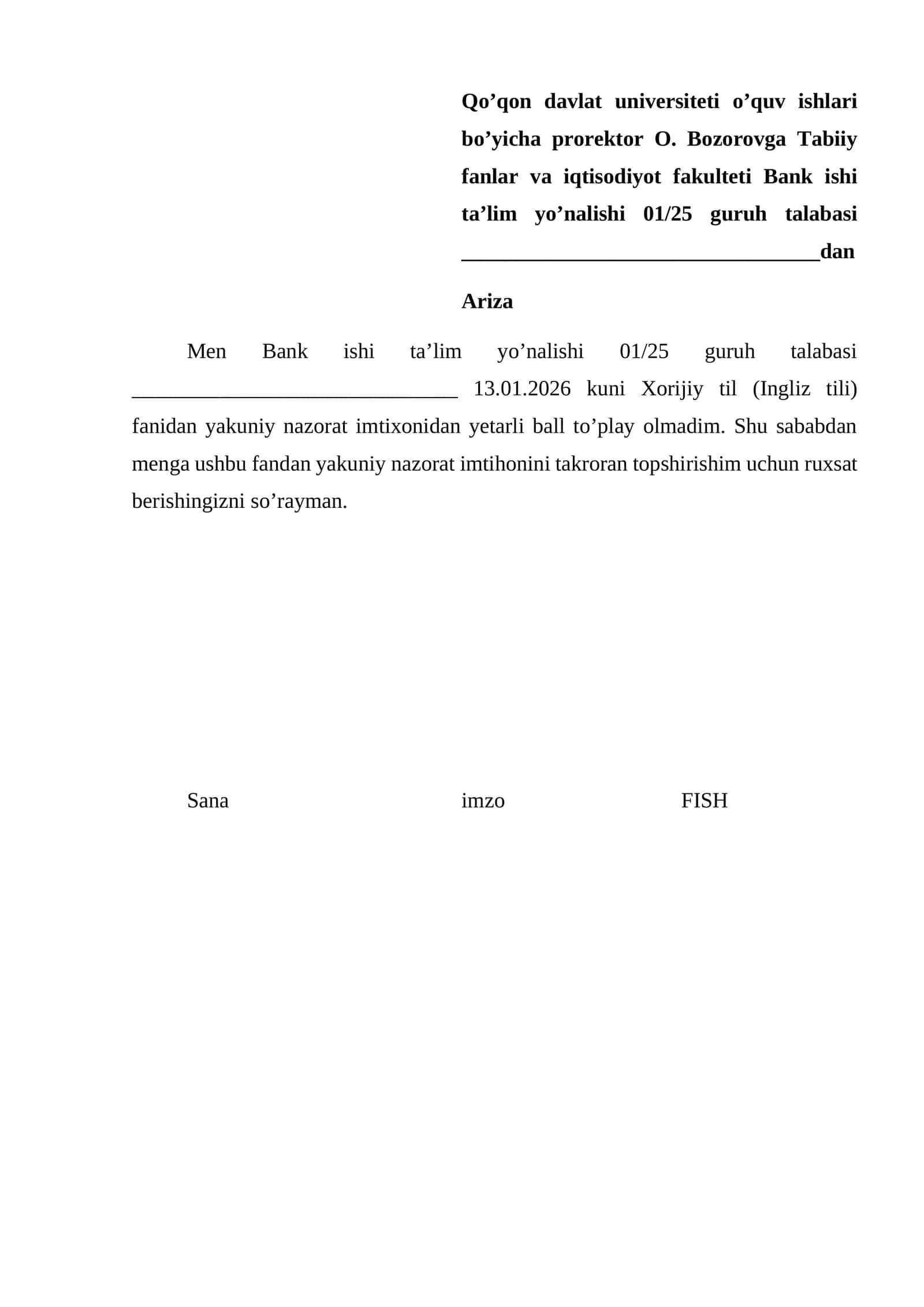 Bank ishi ta’lim yo’nalishi 01/25 guruh talabasi 1