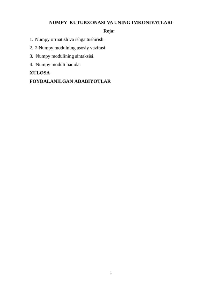NUMPY KUTUBXONASI VA UNING IMKONIYATLARI 1