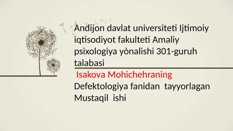Mustaqil ish - Ruhiy rivojlanishdan ortda qolgan bolalar bilish jarayonlari 1