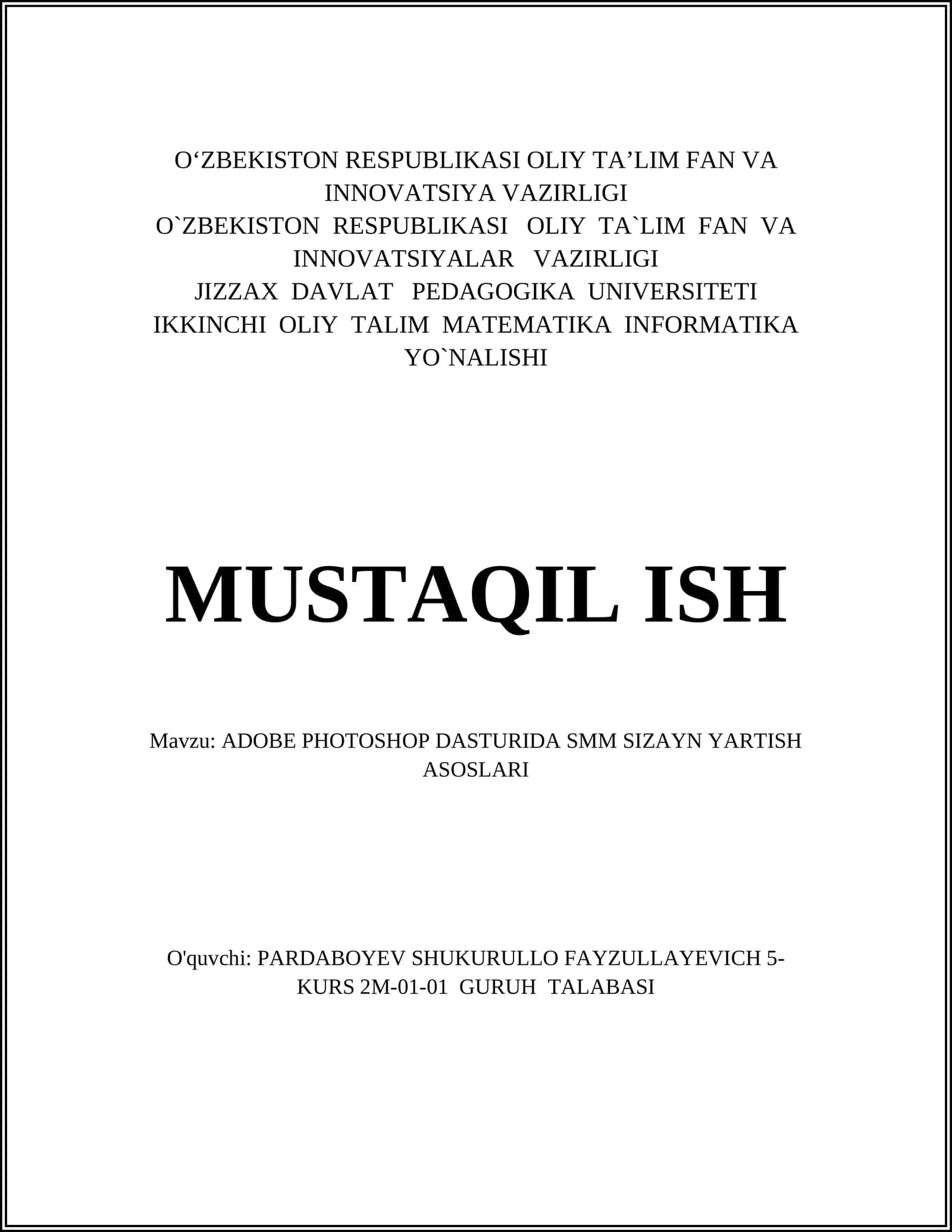 ADOBE PHOTOSHOP DASTURIDA SMM SIZAYN YARTISH ASOSLARI 1