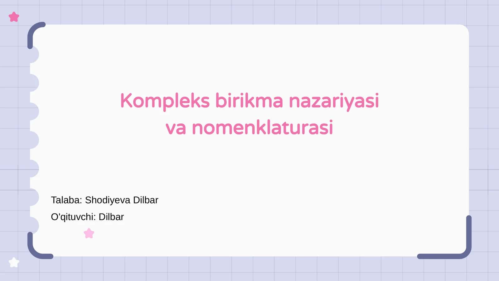 Kompleks birikma nazariyasi va nomenklaturasi 1