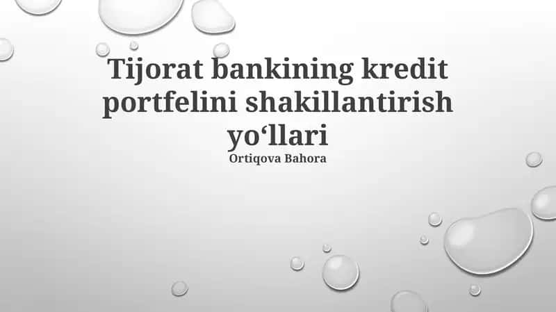 Tijorat bankining kredit portfelini shakillantirish yo'llari 1