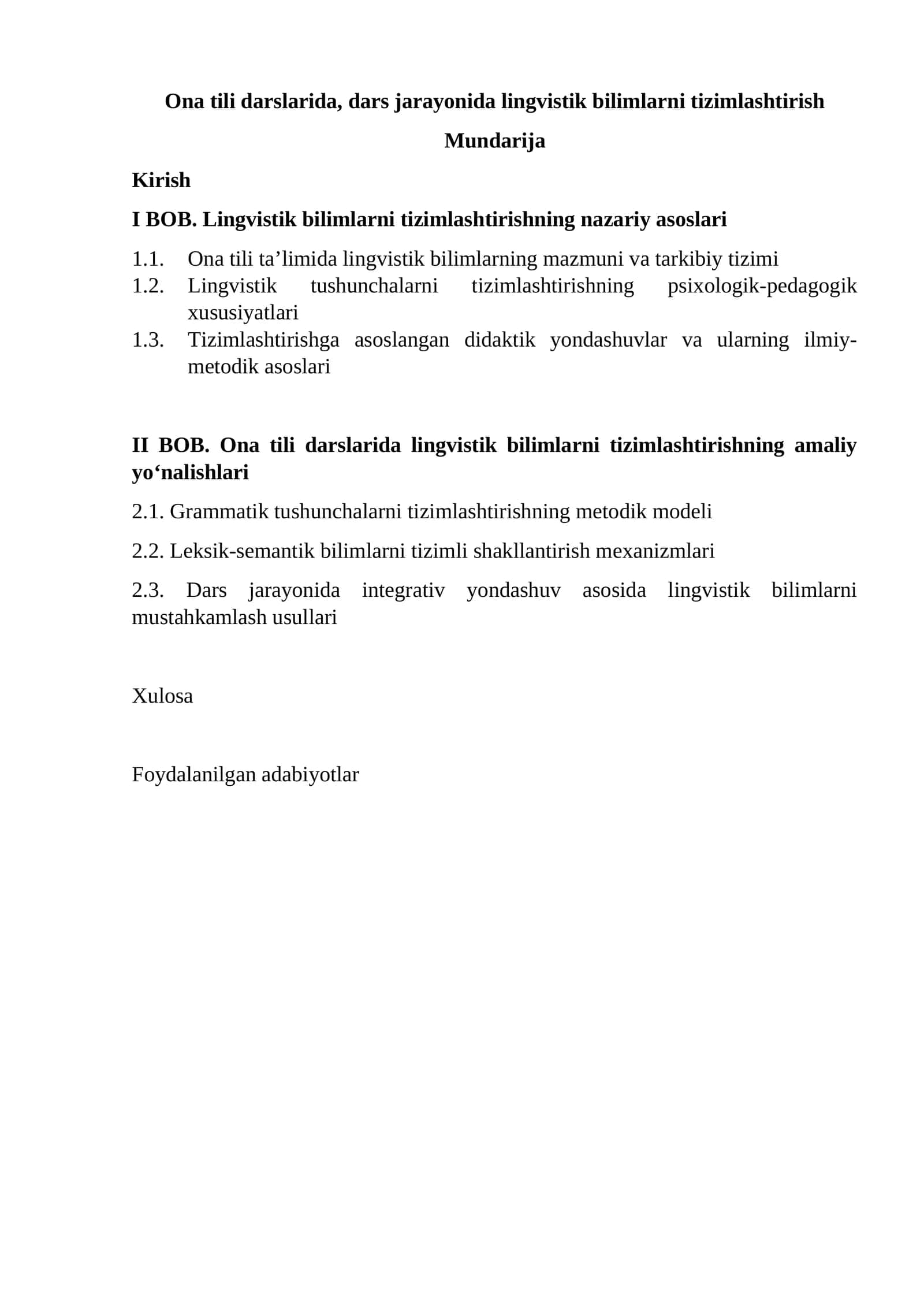 Til tizimi haqida izchil, mantiqan bog‘langan va amaliy qo‘llashga yo‘naltirilgan kompetensiyalarni shakllantirish 1