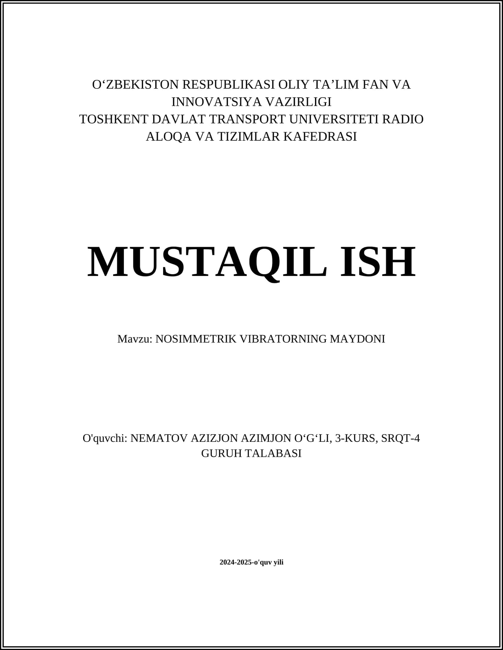 NOSIMMETRIK VIBRATORNING MAYDONI 1