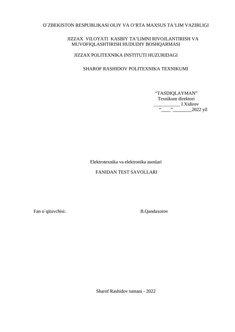 Elektrotexnika va elektronika asoslari 1