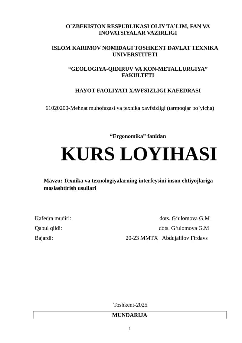 Texnika va texnologiyalarning interfeysini inson ehtiyojlariga moslashtirish usullari 1