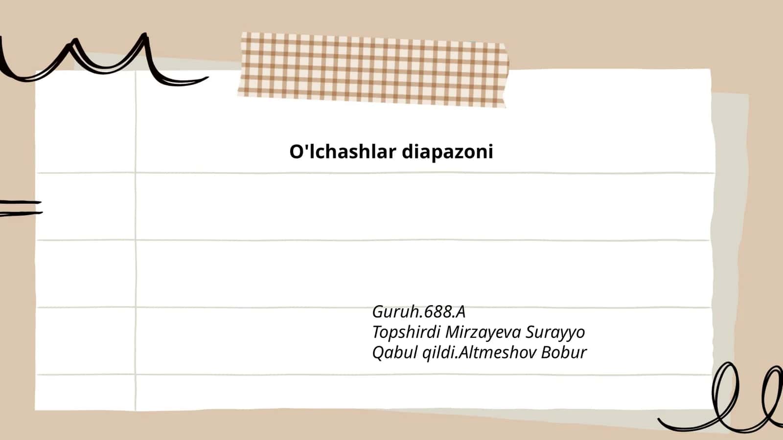 O'lchashlar diapazoni 1