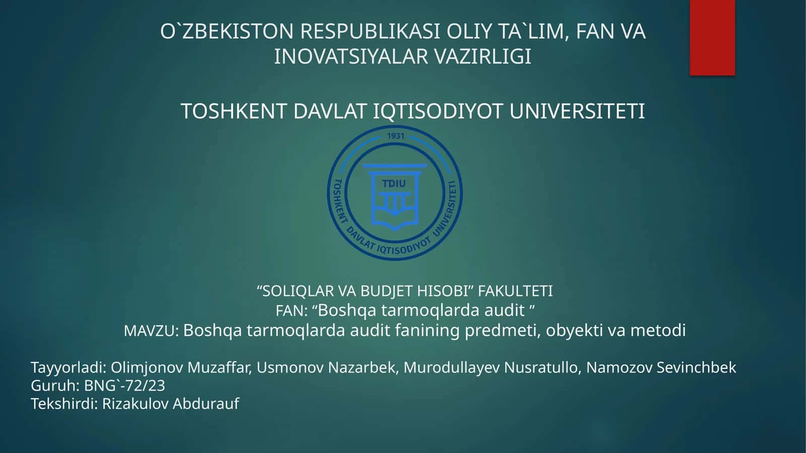 "Boshqa tarmoqlarda audit" 1