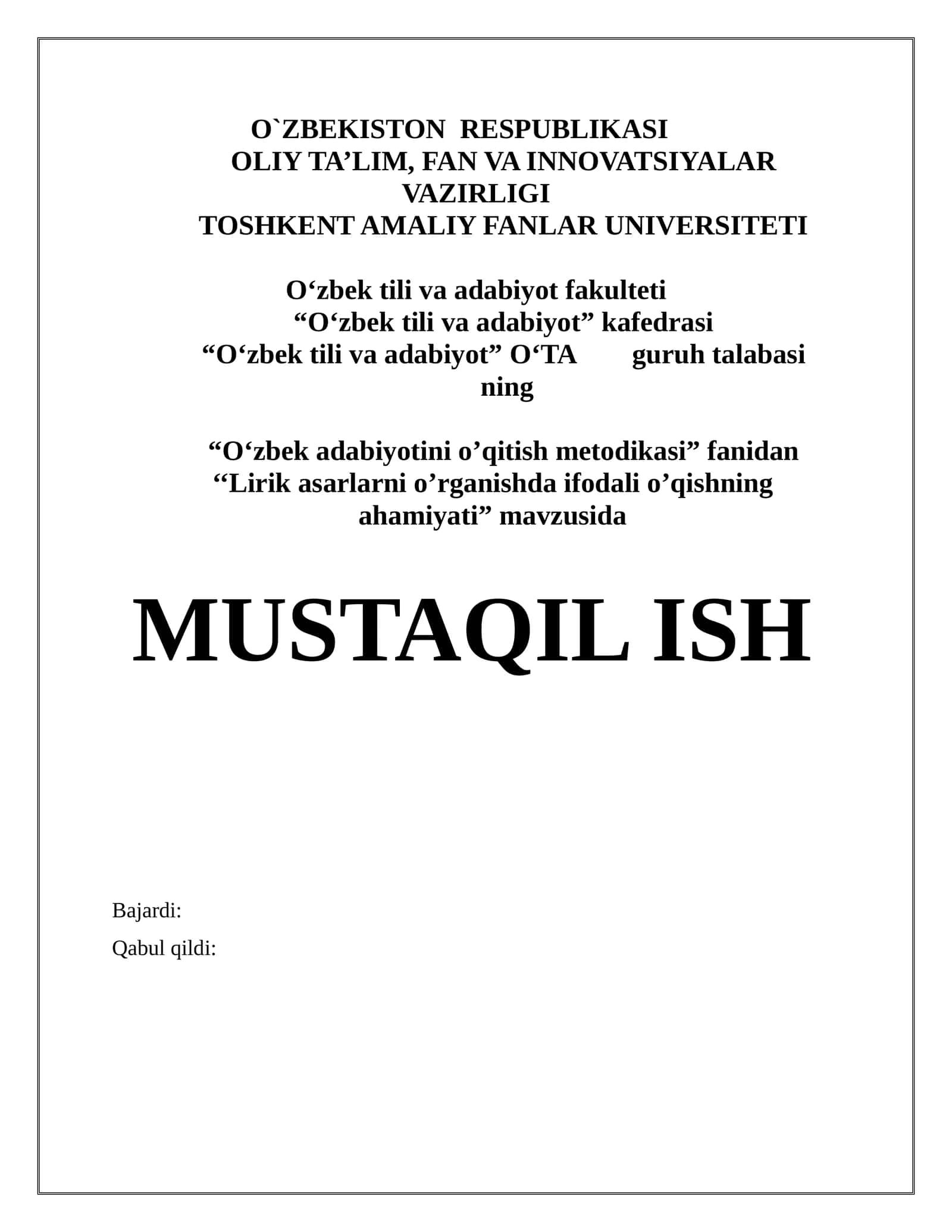 Lirik asarlarni o'rganish metodikasi 1