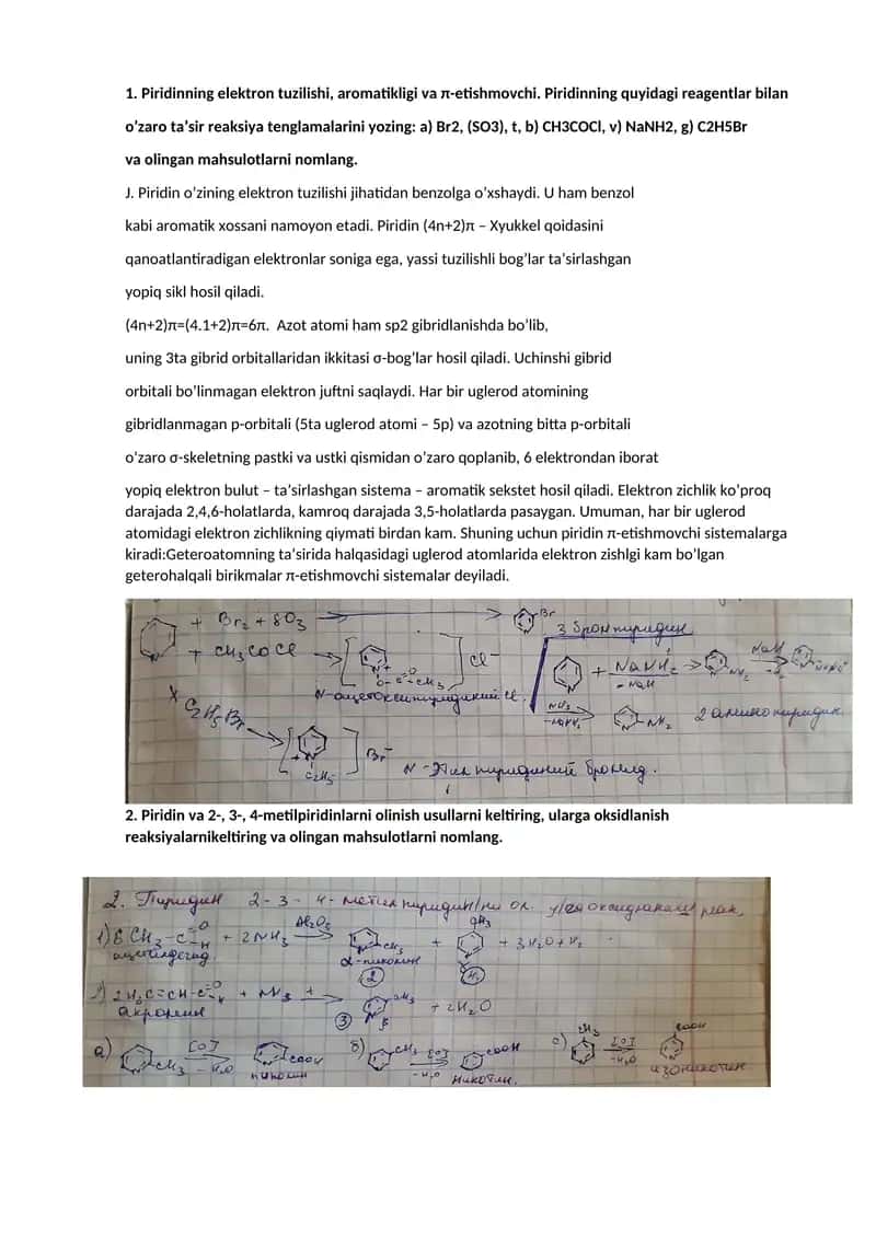 Piridinning elektron tuzilishi va aromatikligi 1