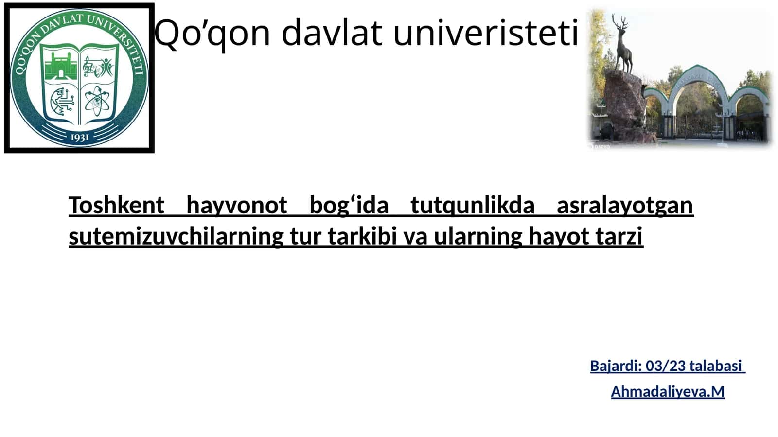 Toshkent hayvonot bog'ida tutqunlikda asralayotgan sutemizuvchilar 1