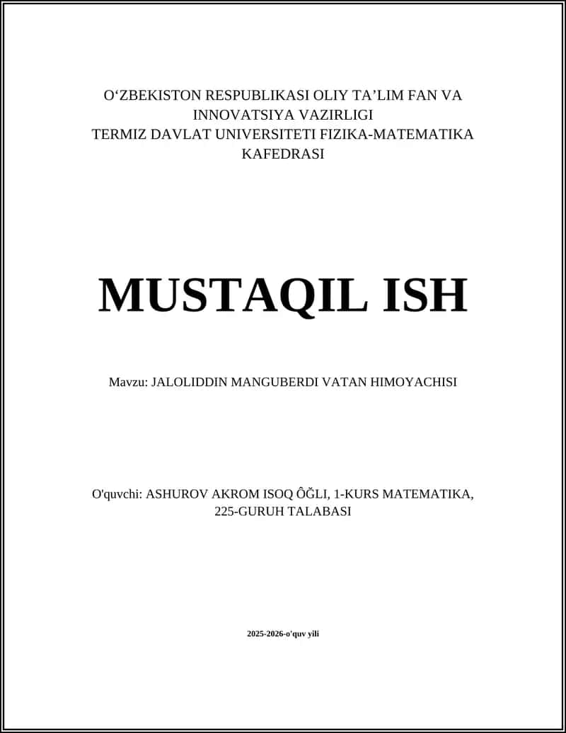Jaloliddin Manguberdi Vatan Himoyachisi 1