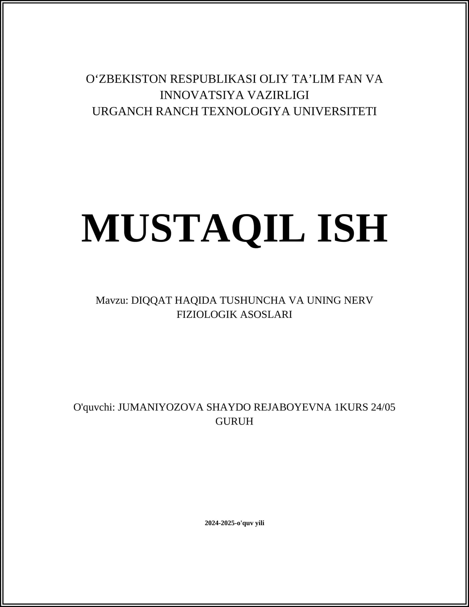 DIQQAT HAQIDA TUSHUNCHA VA UNING NERV FIZIOLOGIK ASOSLARI 1