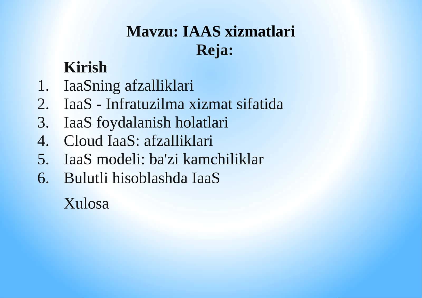 IAAS xizmatlari Reja 1
