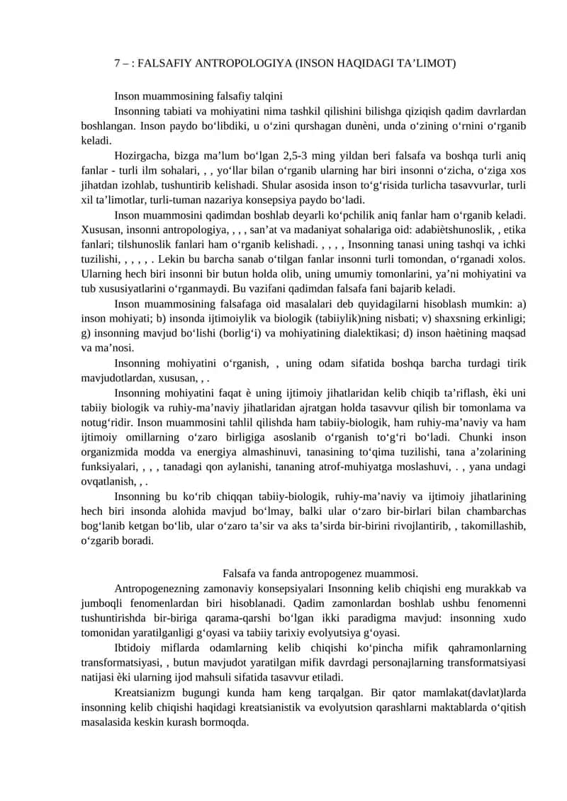 FALSAFIY ANTROPOLOGIYA (INSON HAQIDAGI TA’LIMOT) 1