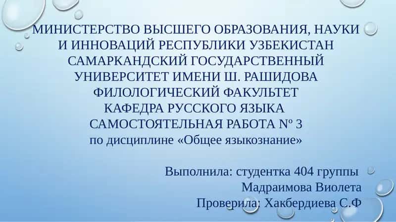 САМОСТОЯТЕЛЬНАЯ РАБОТА Nº 3 по дисциплине «Общее языкознание» 1