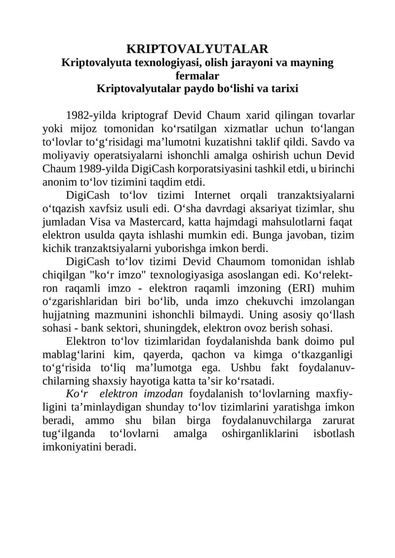 KRIPTOVALYUTALAR 1