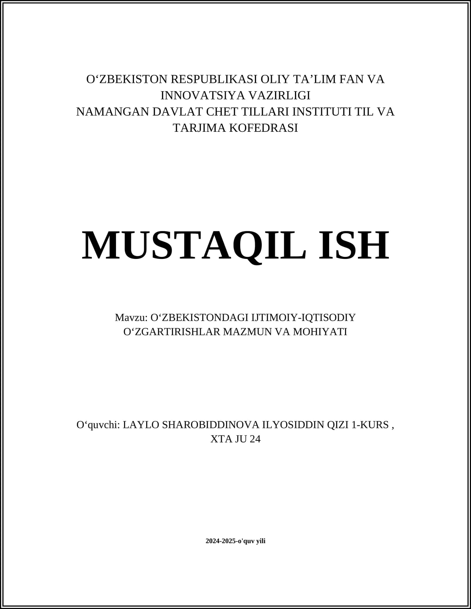 OʻZBEKISTONDAGI IJTIMOIY-IQTISODIY OʻZGARTIRISHLAR MAZMUN VA MOHIYATI 1