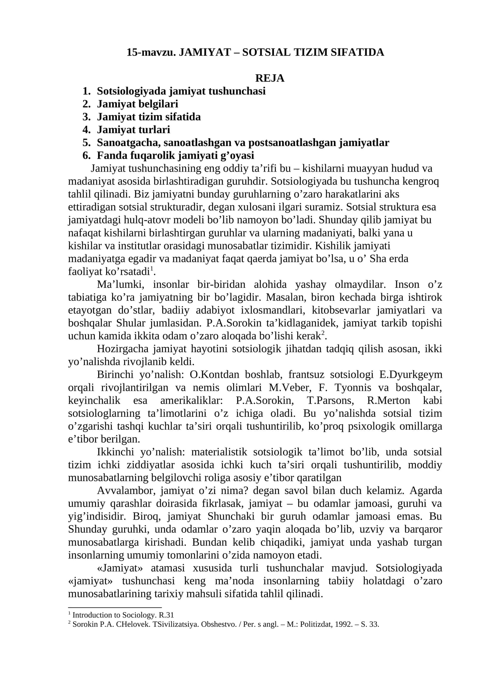 JAMIYAT – SOTSIAL TIZIM SIFATIDA 1