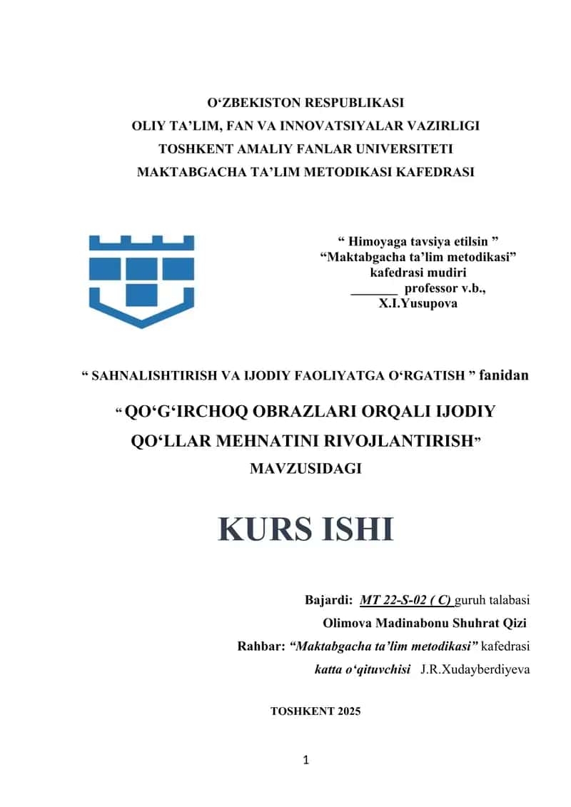 QO‘G‘IRCHOQ OBRAZLARI ORQALI IJODIY QO‘LLAR MEHNATINI RIVOJLANTIRISH. 1