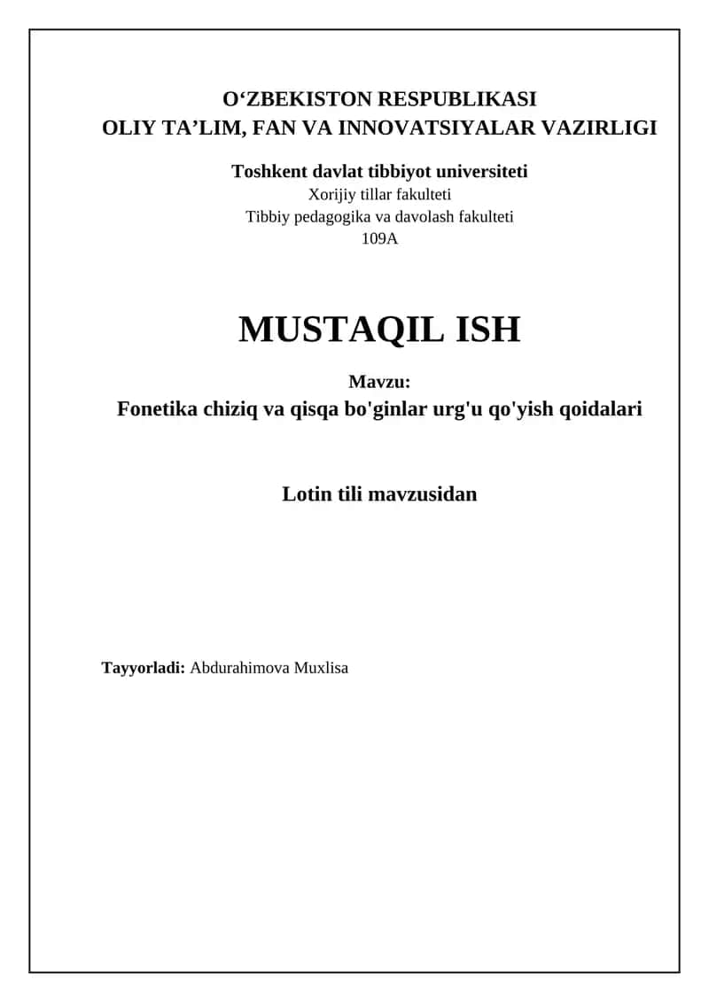 Fonetika chiziq va qisqa bo'ginlar urg'u qo'yish qoidalari 1