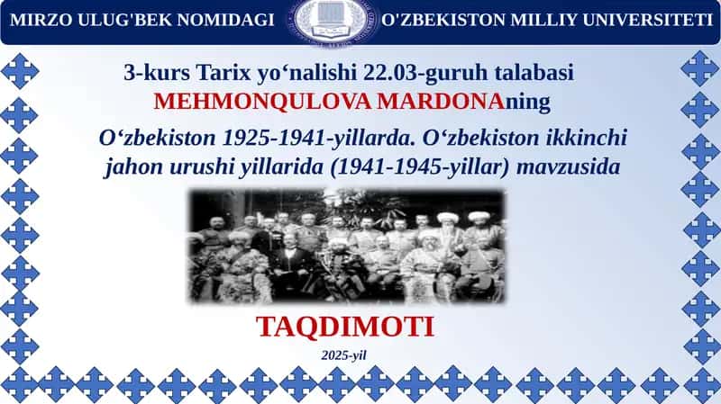 O‘zbekiston 1925-1941-yillarda. O‘zbekiston ikkinchi jahon urushi yillarida (1941-1945-yillar) 1